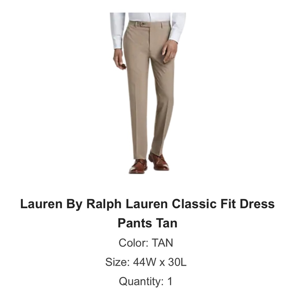 Lauren By Ralph Lauren 44W x 30L Classic Fit Dress Pants, Tan - NWT - PERFECT